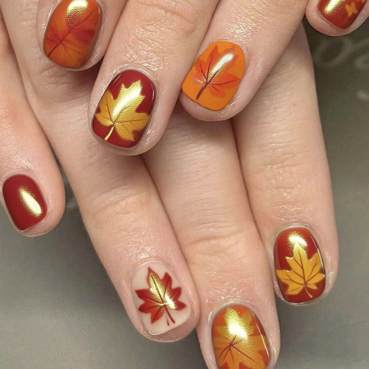 Autumn Leaf Design Gel Nail Art Stornfield