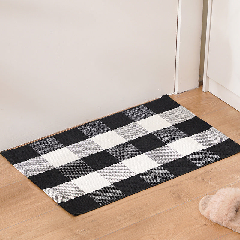Flat striped carpet runner made of cotton blend with anti-slip coating and easy-care woven structure