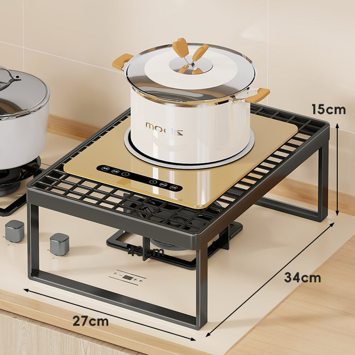 Elevated Stove Shelf Rack with Grid Top and Heat-Resistant Metal Frame