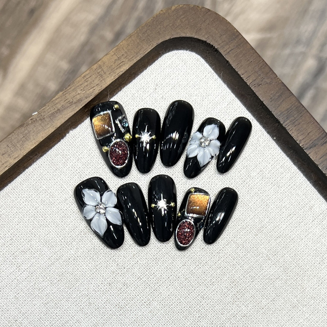 Decorative Press-On Nail Art Set with Floral and Crystal Accents Stornfield