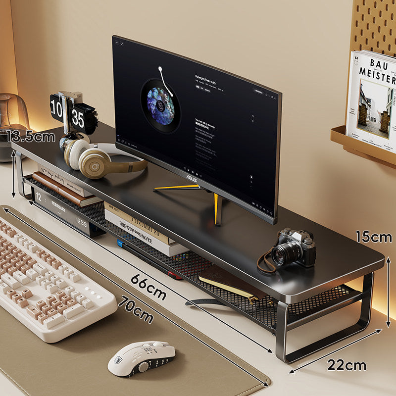 Slim Floating Desktop Monitor Riser with Ventilated Under-Shelf and Rounded Metal Frame
