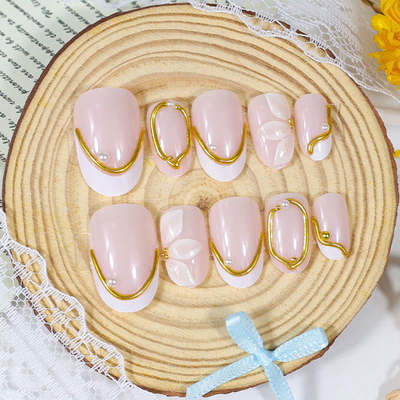 Elegant artificial nail set with romantic floral decorations Stornfield