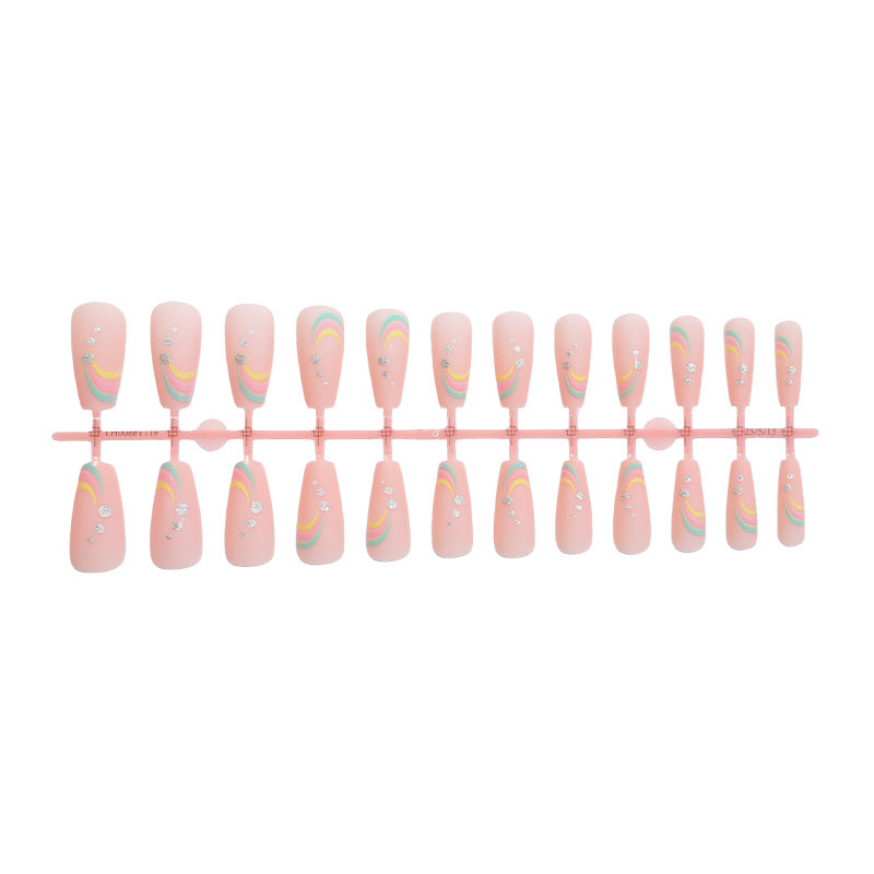 Artistic Press-On Nail Set with Colorful Wave Patterns Stornfield