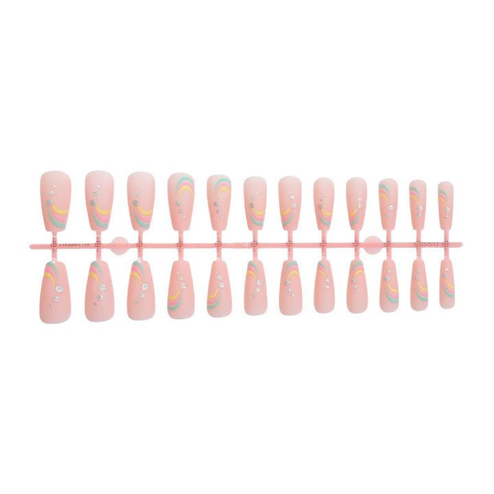 Artistic Press-On Nail Set with Colorful Wave Patterns Stornfield