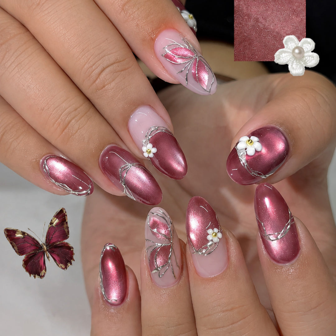 Elegant artificial nail set with glitter and flower embellishments Stornfield