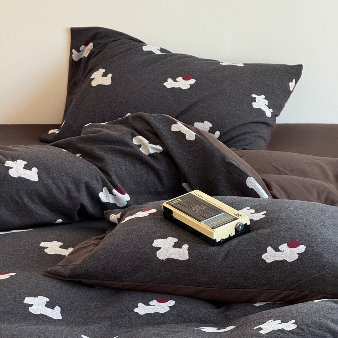 Cotton-Blend Teddy Motif Duvet Cover Set with Contrast Hem