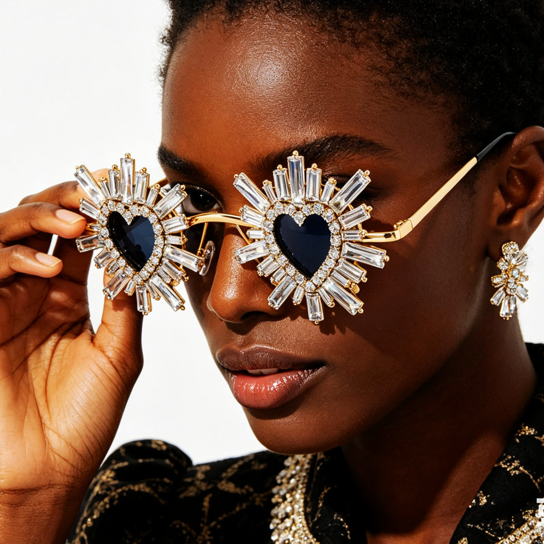 Women Heart-Shaped Sunglasses with Sparkling Crystal Decoration Stornfield