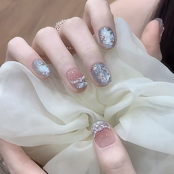 Premium Decorative Press-On Nail Set with Floral Elements