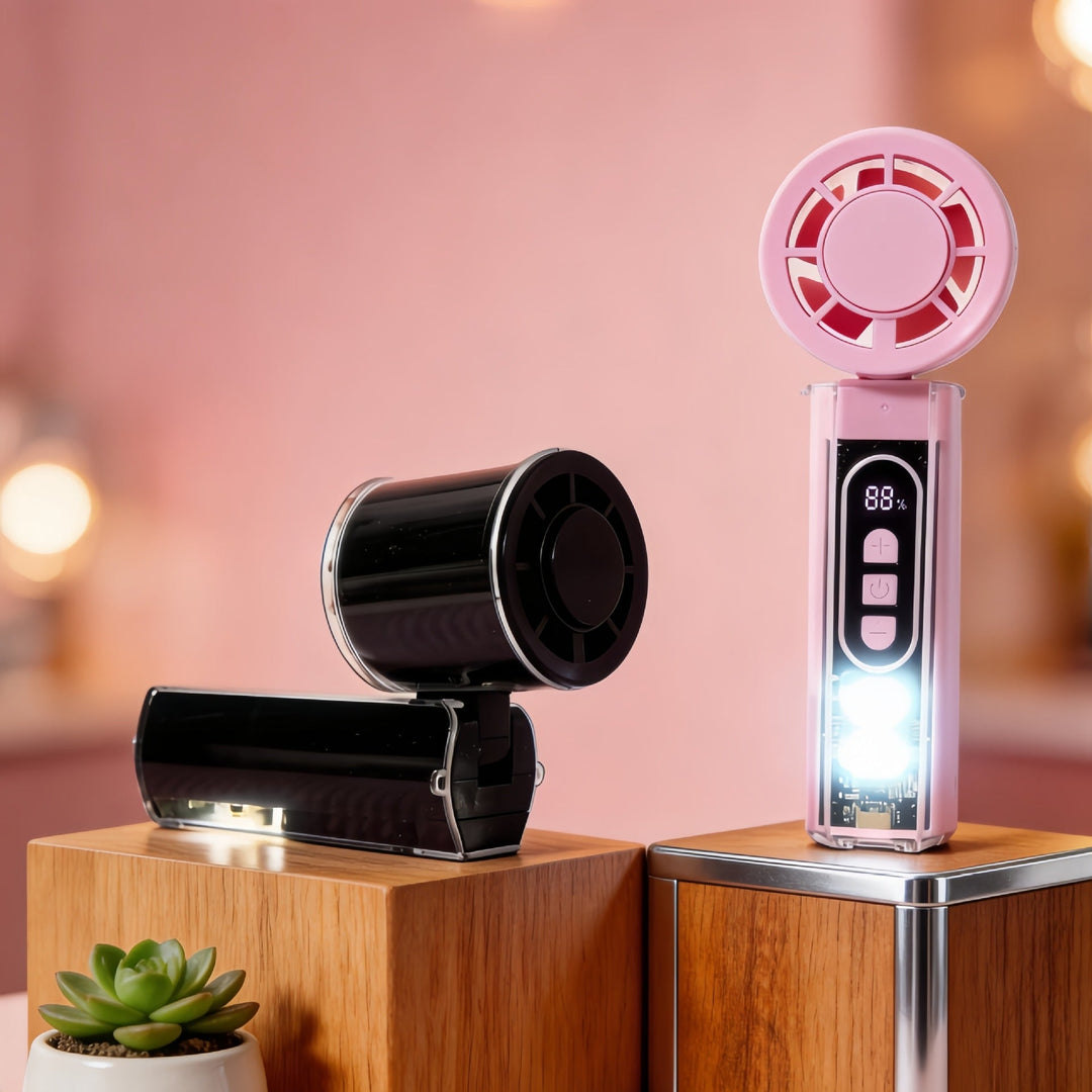 Women Portable Mini Fan with Digital Display and LED Lighting Stornfield