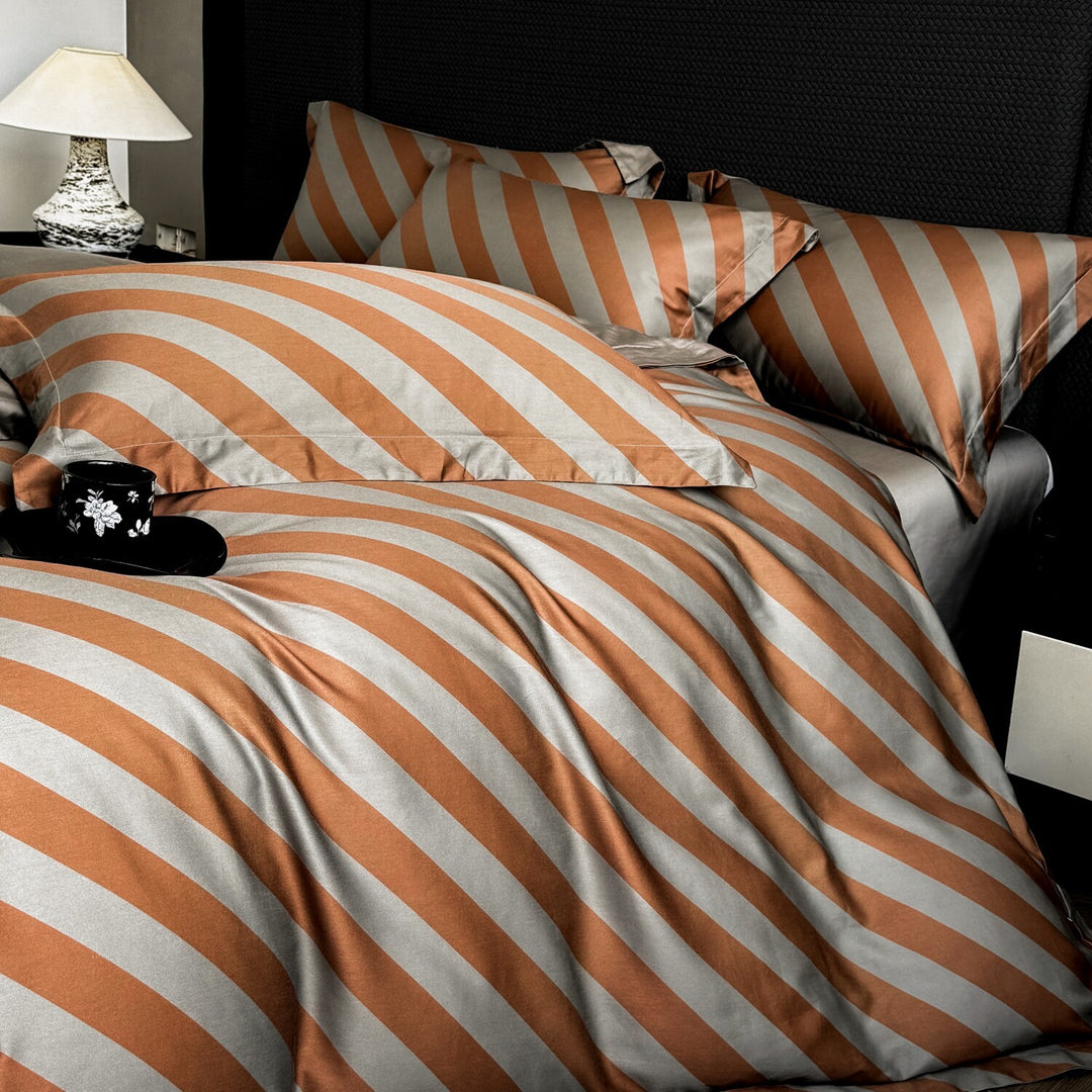 Striped Cotton-Sateen Duvet Cover and Pillowcase Bedding Set