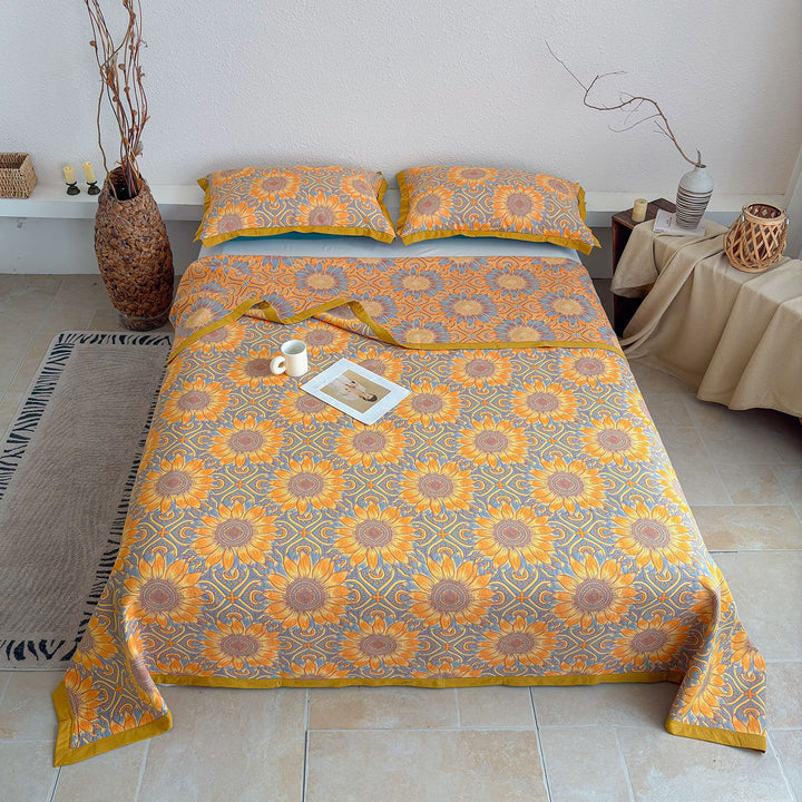 Quilted Lightweight Cotton-Blend Reversible Bedspread with Matching Pillow Shams
