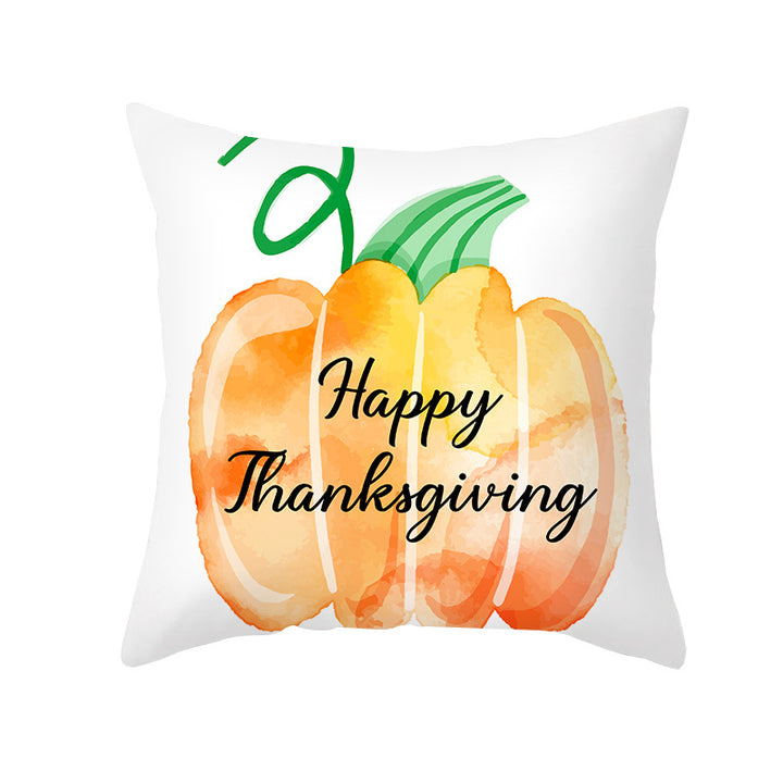 Square Removable Linen-Blend Thanksgiving Pumpkin Watercolor Throw Pillow Cover