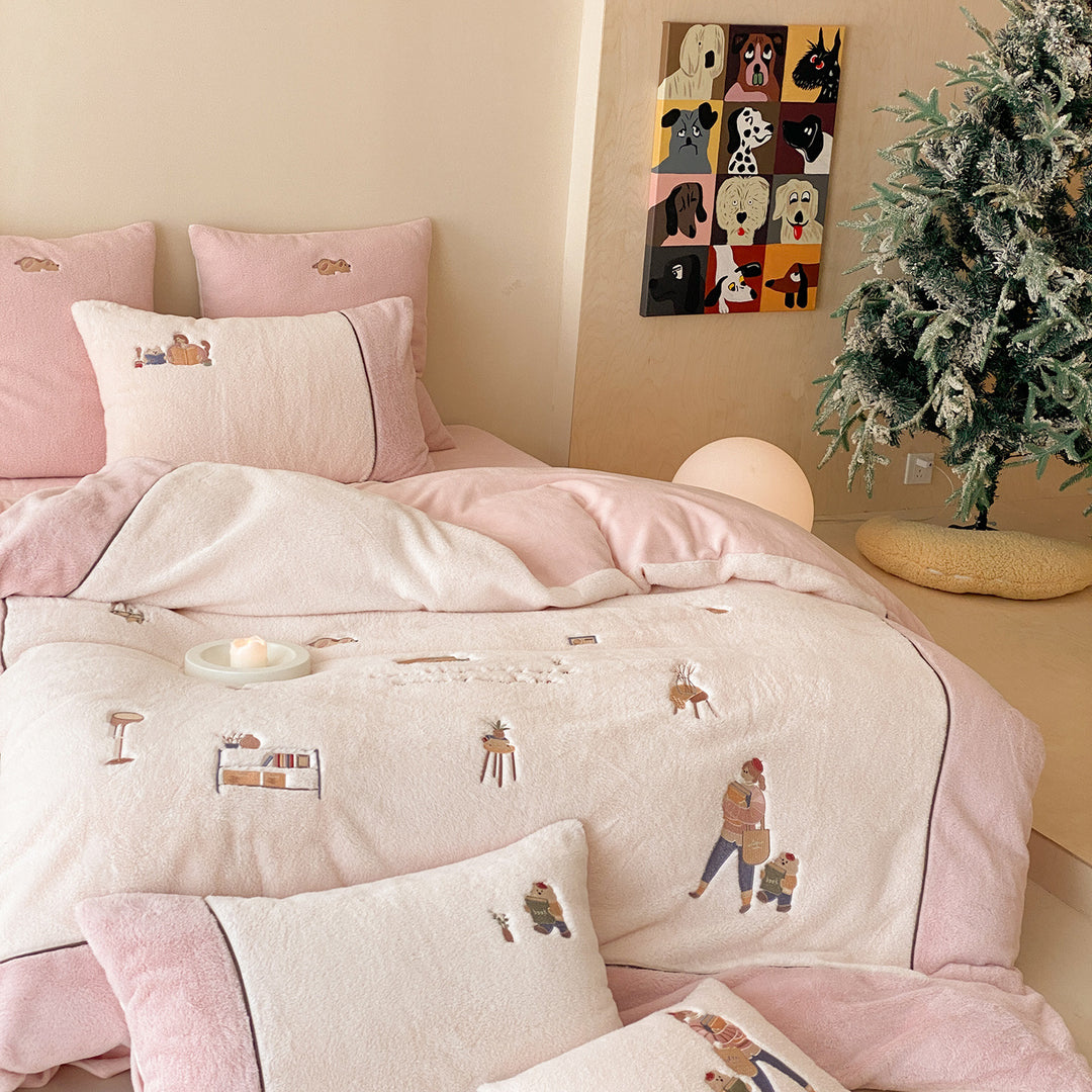 Plush Embroidered Cozy Duvet Cover Set with Decorative Pillow Shams