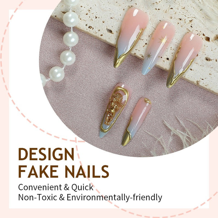 Artificial nail set with elegant gold accents Stornfield
