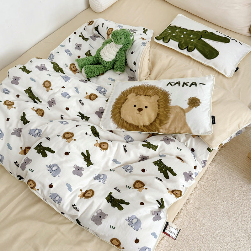 Bedding set with quilted blanket and cute dog designs