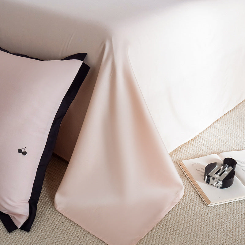Embroidered Cherry Cotton-Sateen Duvet Cover Set with Contrast Piped Edge