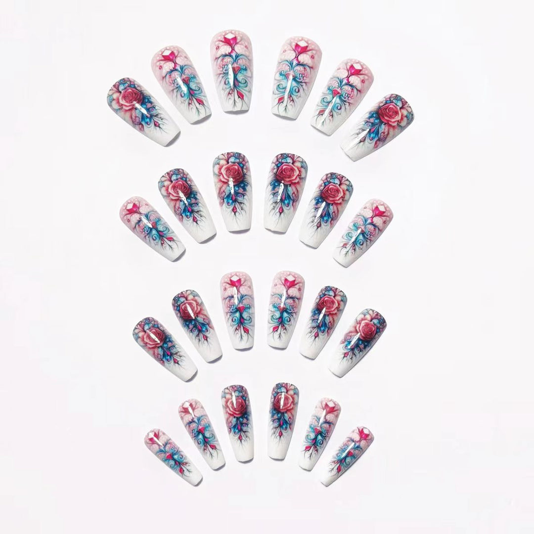 Elegant rose design artificial nails with glitter accents Stornfield