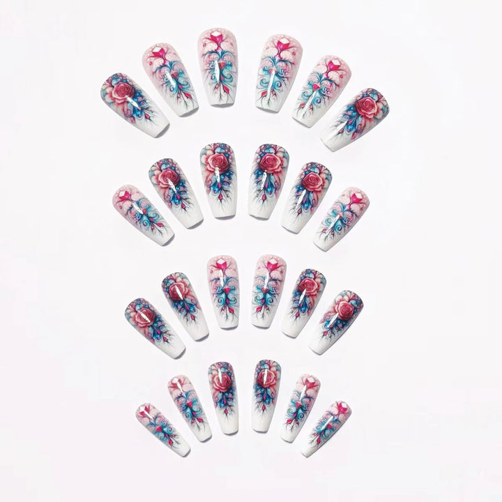 Elegant rose design artificial nails with glitter accents Stornfield