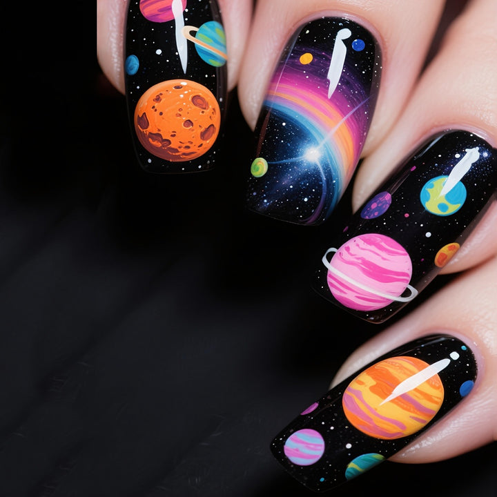 Artificial nails with Galactic Planet design Stornfield