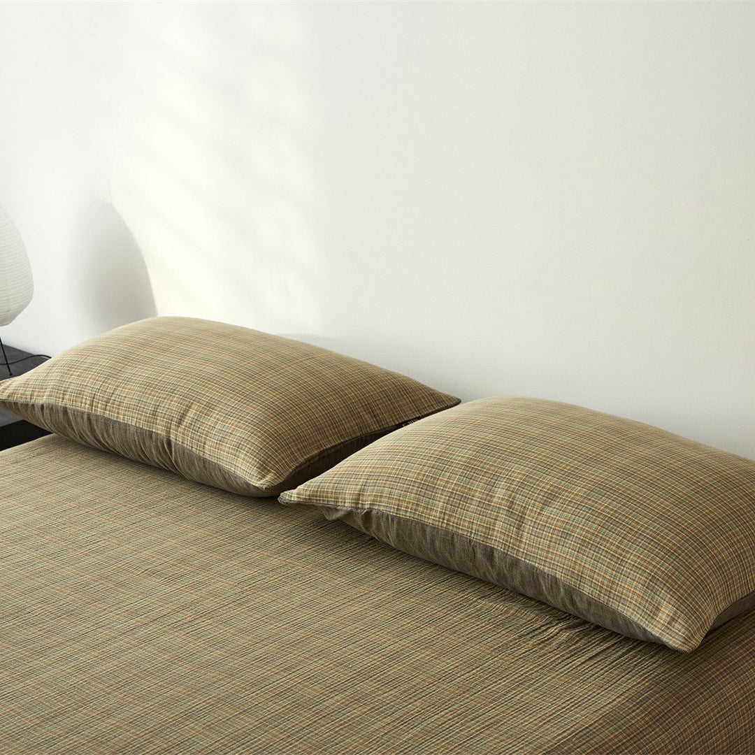 Plaid Brushed Cotton Sheet Set with Deep-Pocket Fitted Sheet & Envelope Pillowcases
