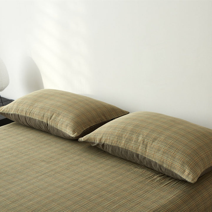Plaid Brushed Cotton Sheet Set with Deep-Pocket Fitted Sheet & Envelope Pillowcases