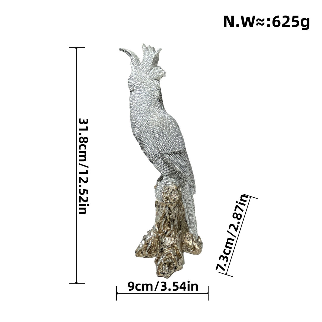 Shiny parrot figure on tree stump Stornfield
