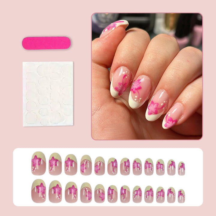 Artificial nail set with floral style and elegant tips Stornfield