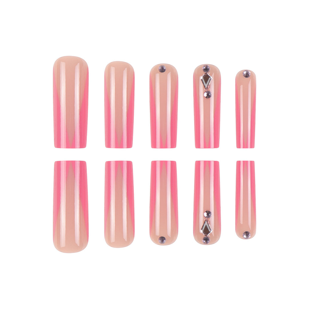 Long Stiletto Press-On Nails with Rhinestone and Glossy Finish Stornfield