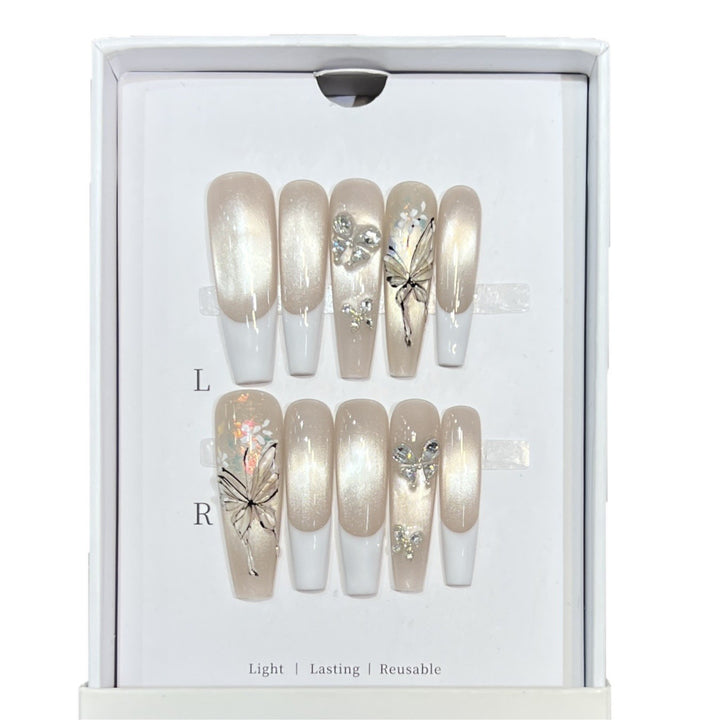 Elegant Press-On Nail Art Set with Butterfly and Jewel Accents Stornfield