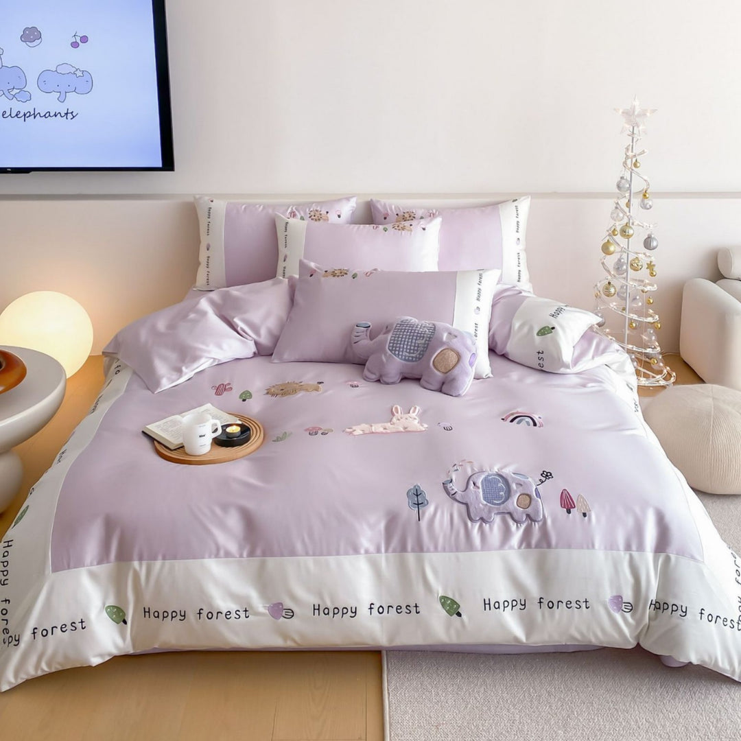 Embroidered Elephant Cotton-Sateen Duvet Cover Set with Pillow Shams