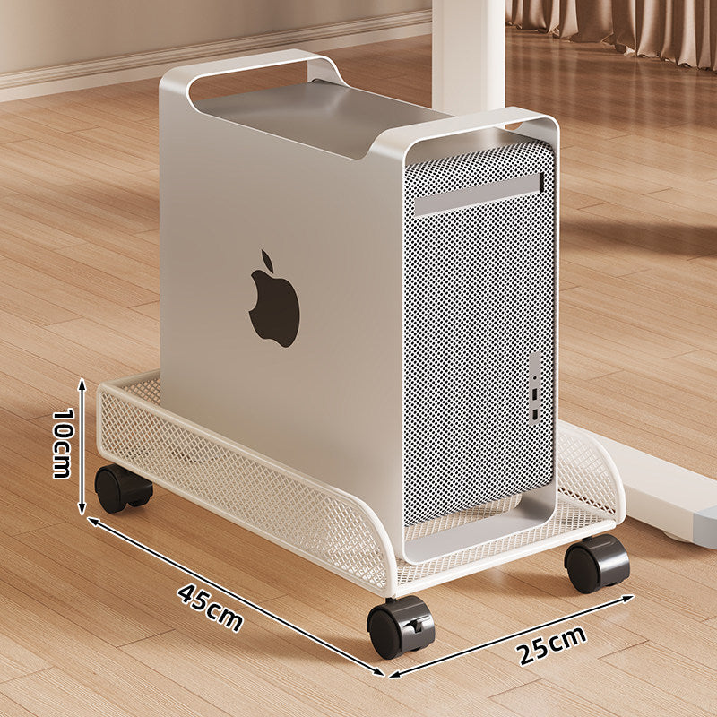 Mobile Desktop CPU Tower Stand with Mesh Side Guards Wooden Base and Locking Casters