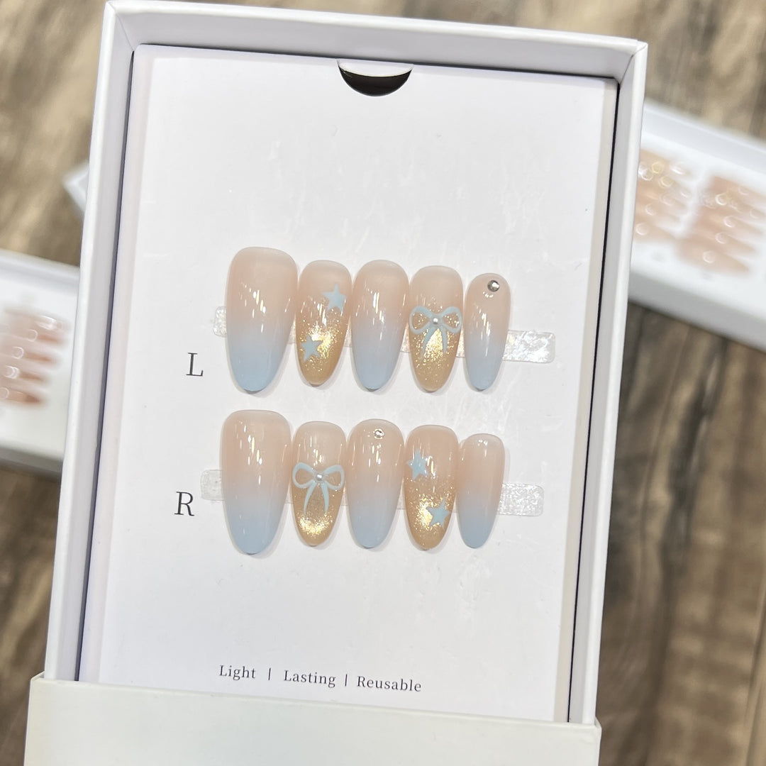 Decorative Press-On Nail Set with Glitter and Bow Accents Stornfield