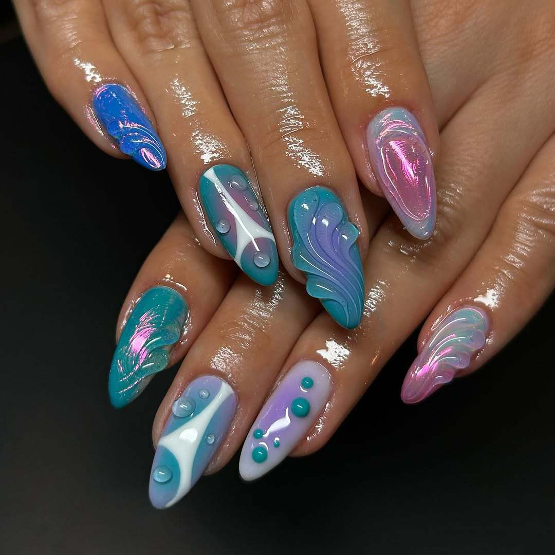 Acrylic Nail Set with Modern Aqua Designs Stornfield