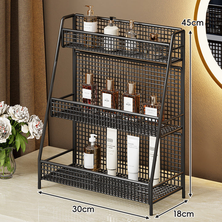 Two-Tier Metal Grid Countertop Vanity Organizer Shelf with Raised Front Lip
