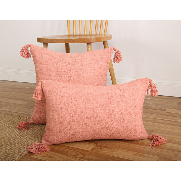 Decorative Rectangular and Square Textured Chenille Throw Pillow Set with Corner Tassels