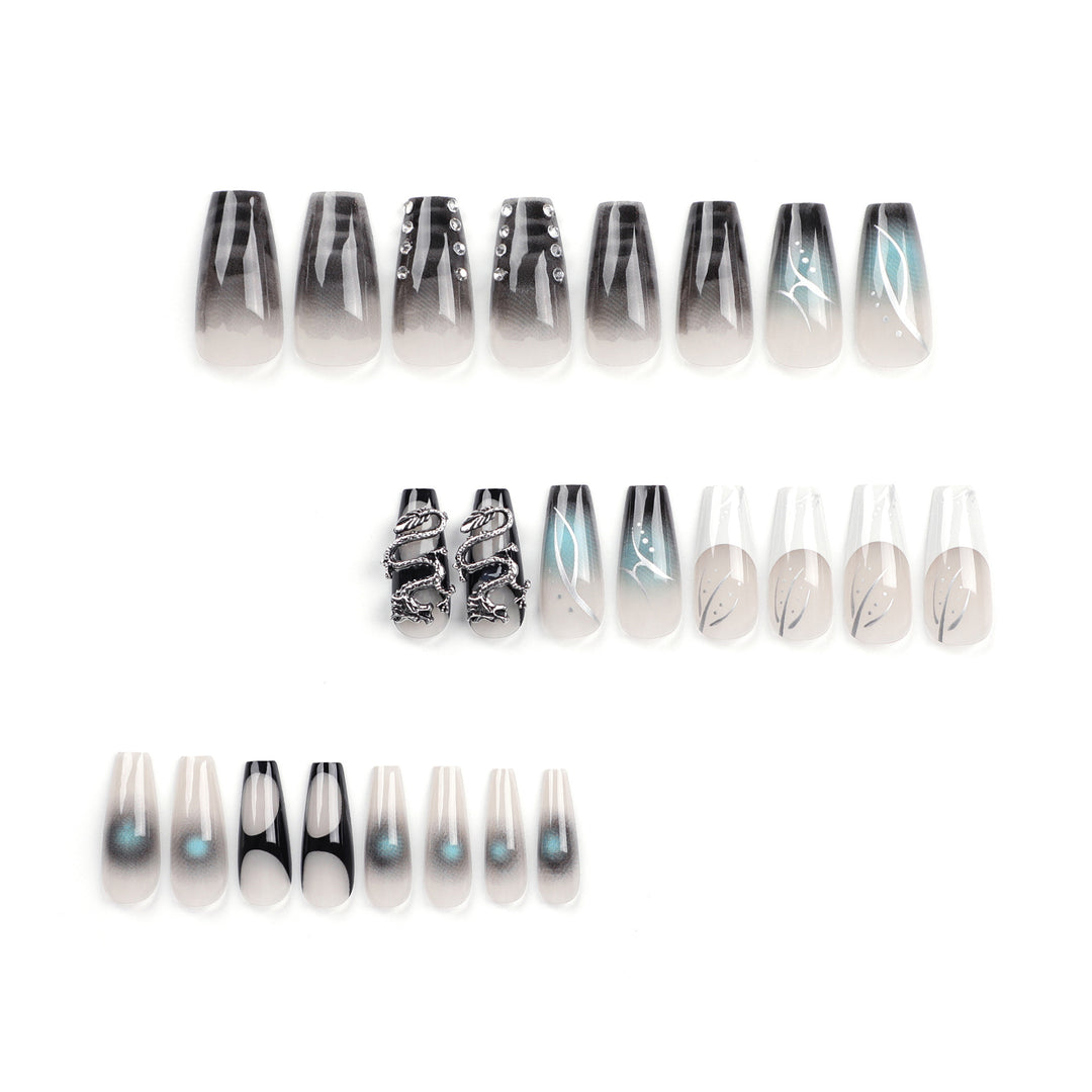 Artistic acrylic nails in elegant ombre design with elaborate details Stornfield