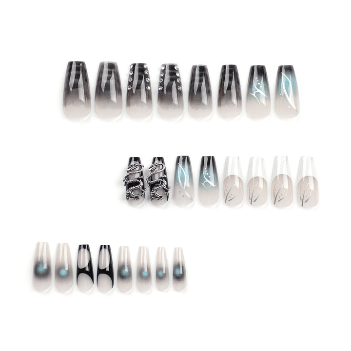 Artistic acrylic nails in elegant ombre design with elaborate details Stornfield