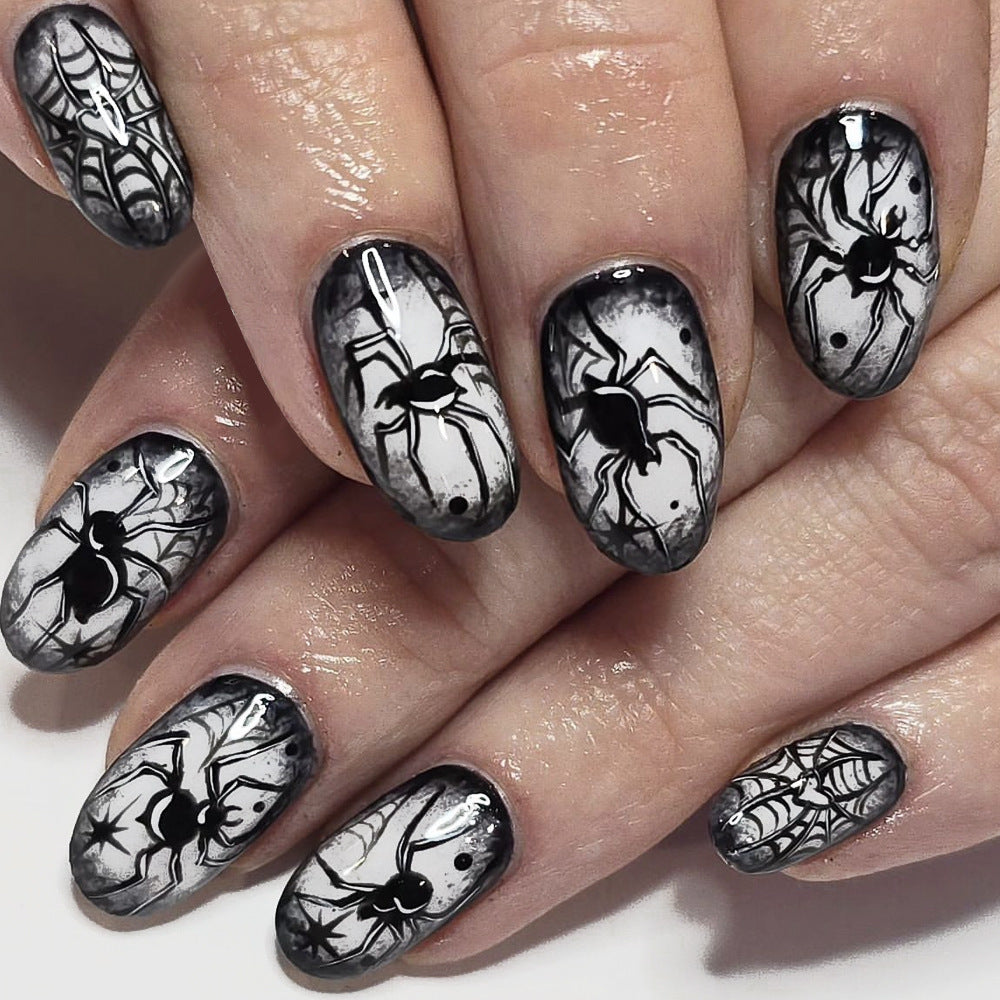 Creepy Spider-Themed Press-On Nail Art Set Stornfield