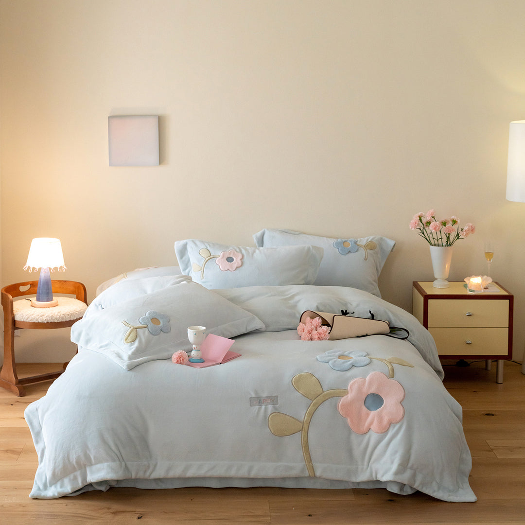 Pastel Appliqué Cotton Duvet Cover Set
