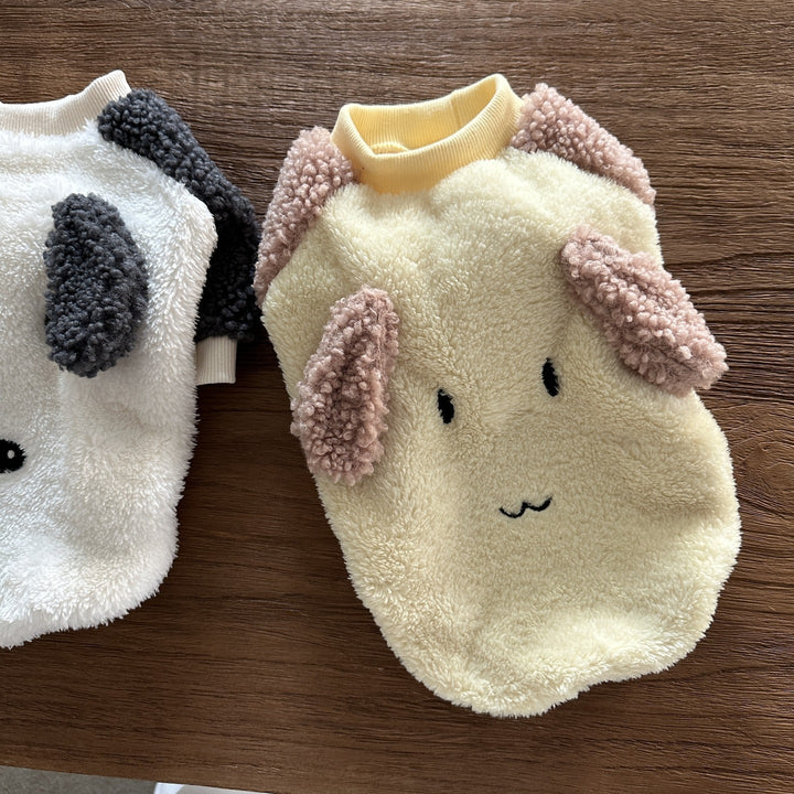 Plush Sherpa Dog Sweater with 3D Curly Ears and Embroidered Face