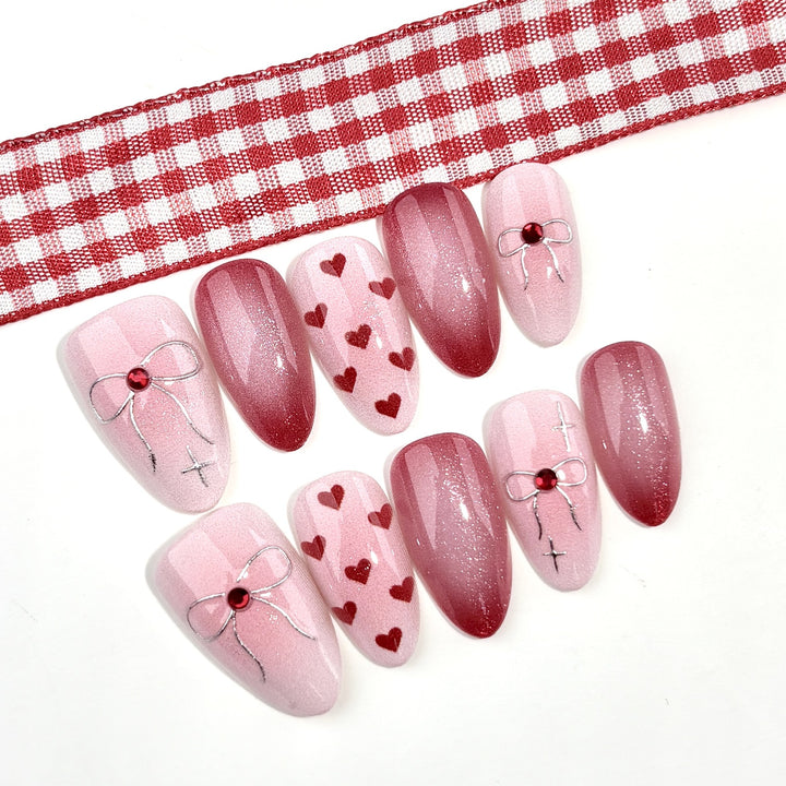 Heart-Embellished Press-On Nail Art Set