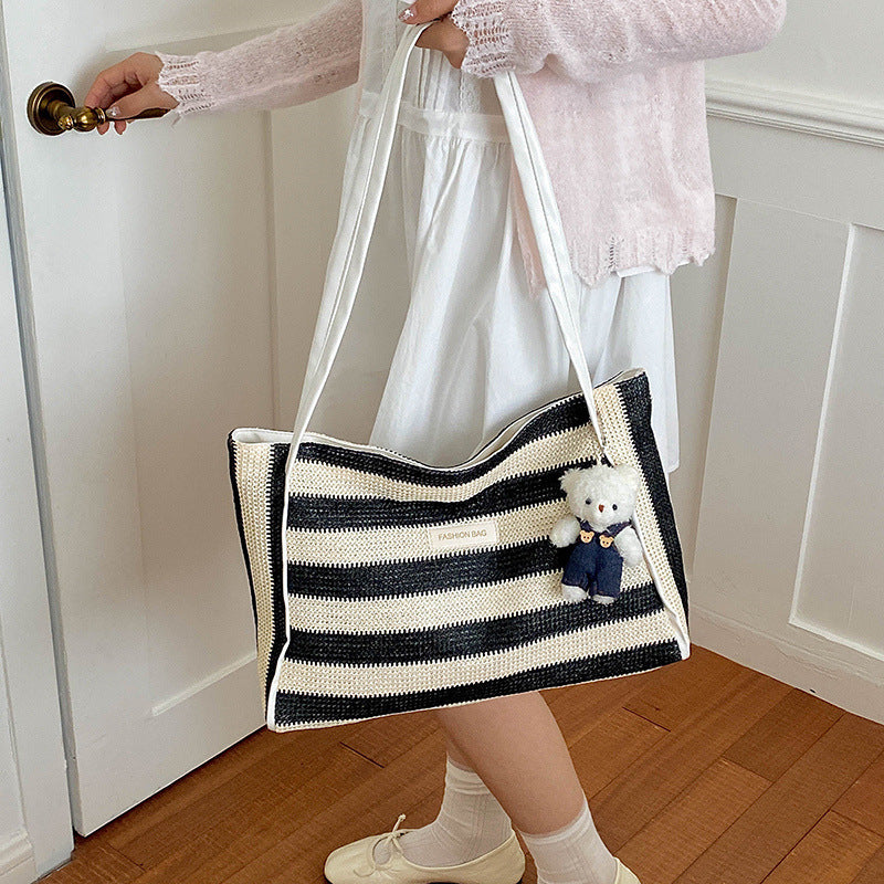 Striped Crochet Beach Tote Bag