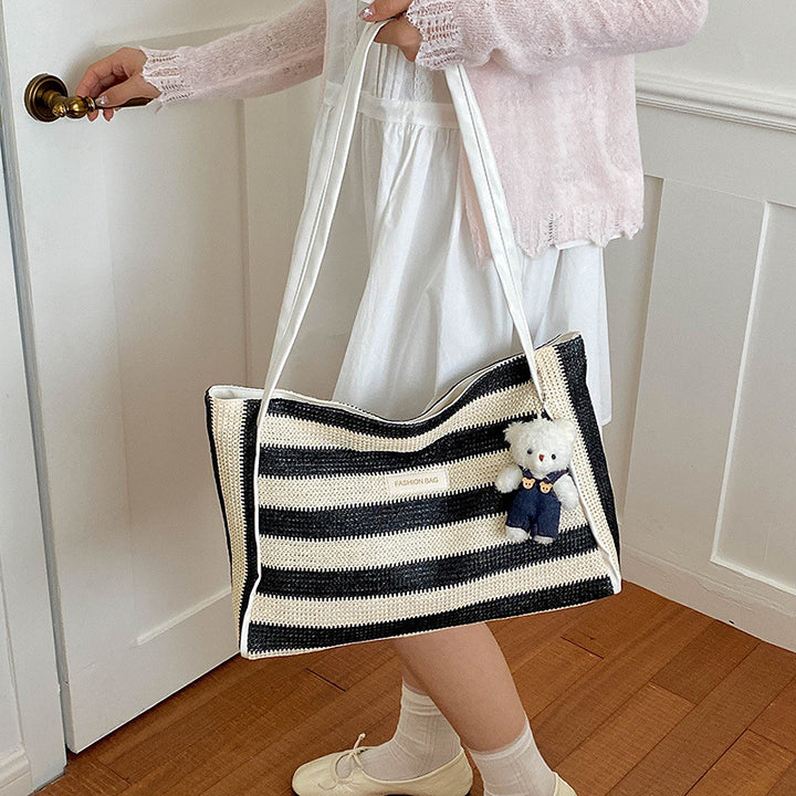 Striped Crochet Beach Tote Bag