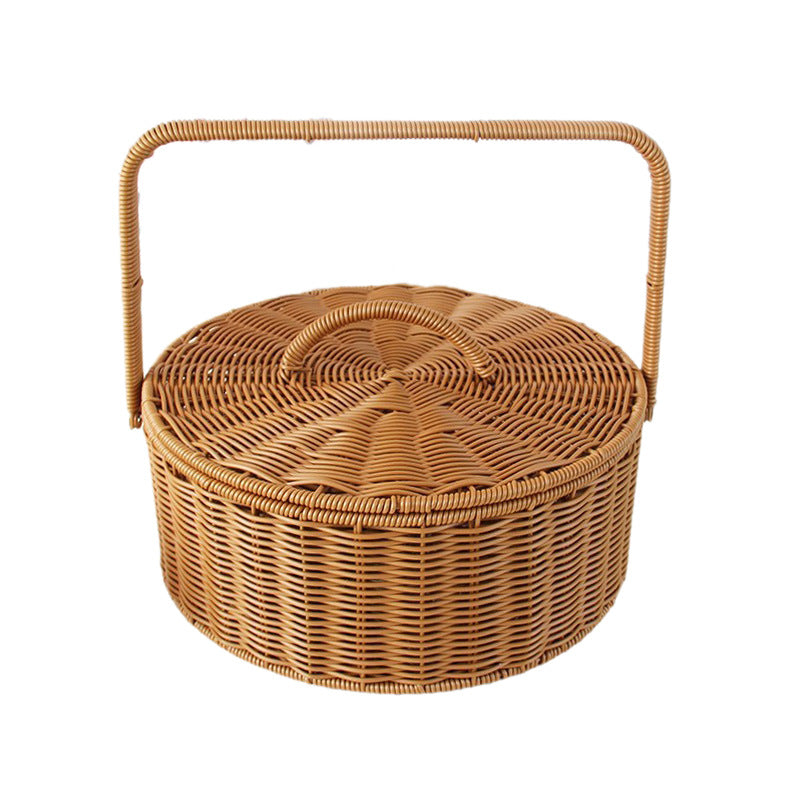 Round Handcrafted Wicker Storage Basket Stornfield