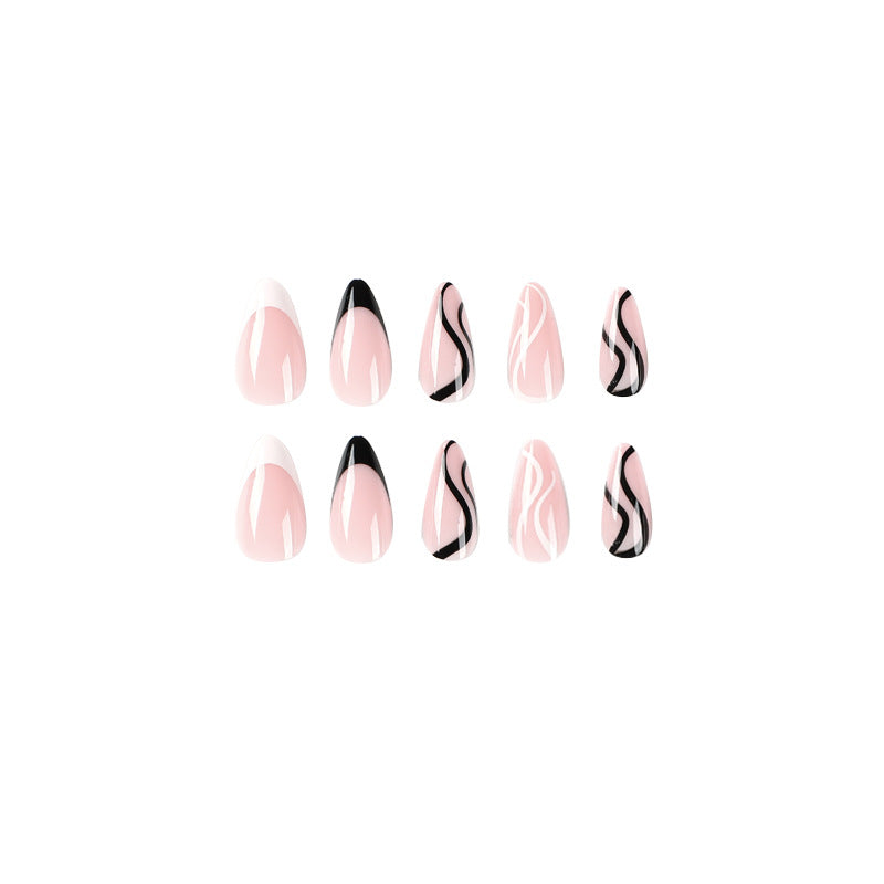 Elegant Artificial Nail Art with Curved Designs and Stornfield Accents