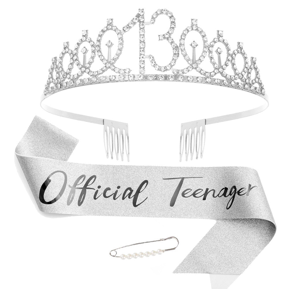 Women Crystal-Embellished Birthday Crown with Personalized Sash Stornfield