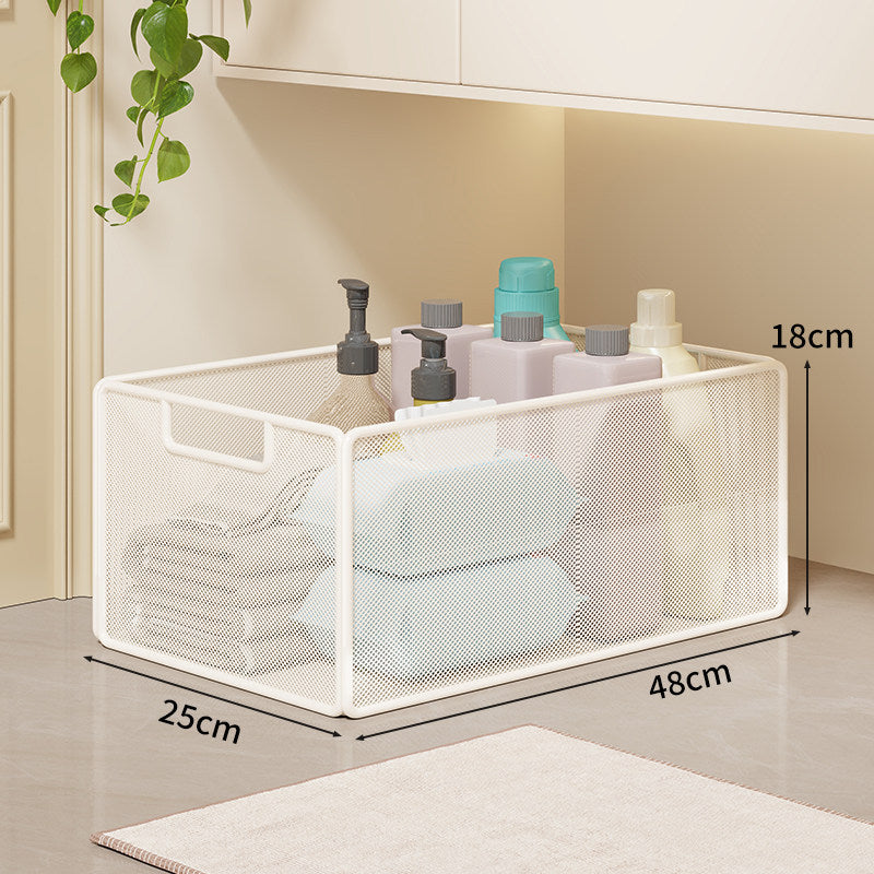 Mesh Rolling Bathroom and Under-Cabinet Storage Basket with Locking Casters and Built-In Handles