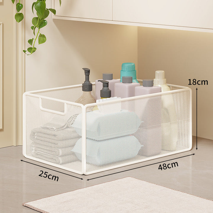 Mesh Rolling Bathroom and Under-Cabinet Storage Basket with Locking Casters and Built-In Handles