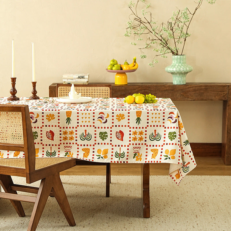 Rectangular tablecloth with retro-inspired tile pattern and cotton blend Stornfield