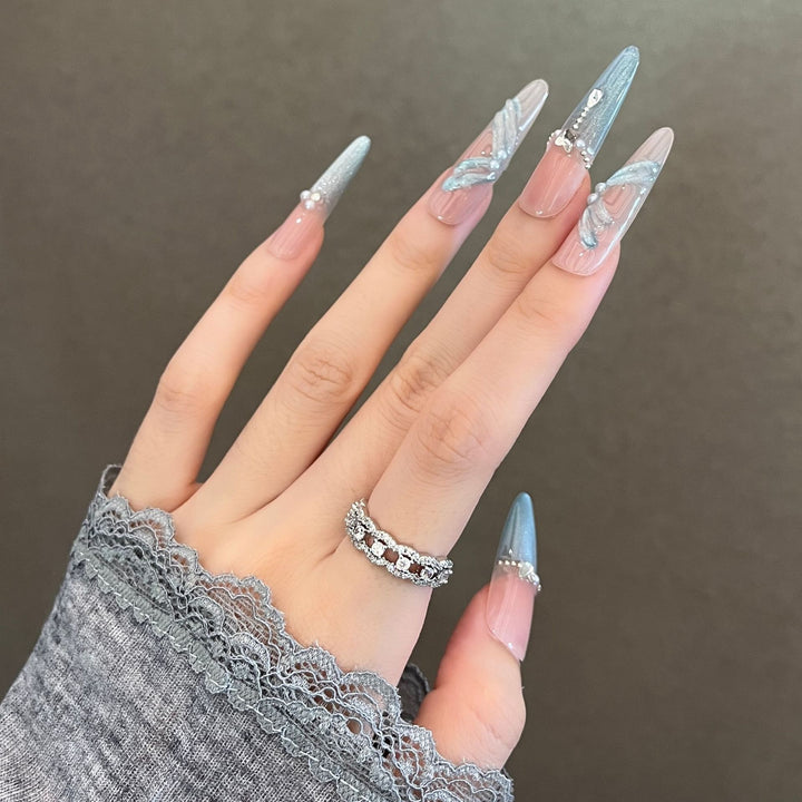 Artistic 3D Lace-Embellished Press-On Nail Set Stornfield